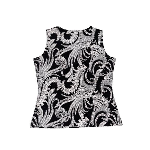 Tommy Hilfiger Paisley Top Black White Grommet Peep Size Size M/L Office Career - Picture 2 of 4